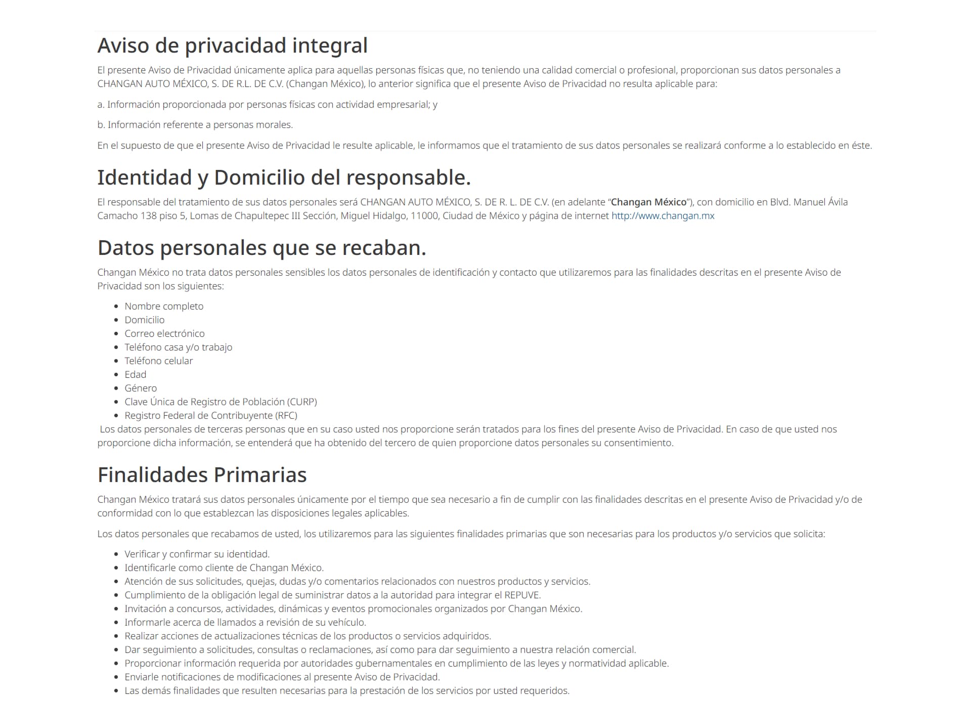 Aviso de privacidad Changan - pagina 2
